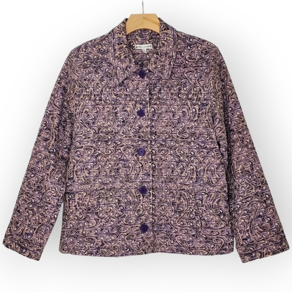 Vintage Rebecca Malone Women’s Shirt Style Jacket Shacket In Purple Print sz LG - Picture 1 of 7